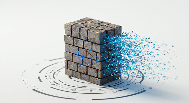 Eroding brick structure emits pixelated particles