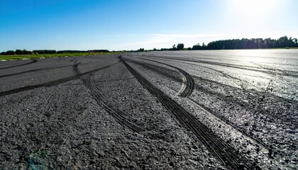 Naklejka premium Empty Road With Tire Tracks On Asphalt Under Clear Sky
