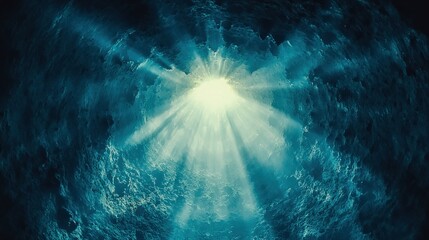 Light beams through textured, blue cavern