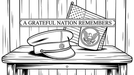 Naklejka premium Vintage school design illustration of old-fashioned desk and board with a retro frame sketch MEMORIAL DAY website banner header template created with generative ai 