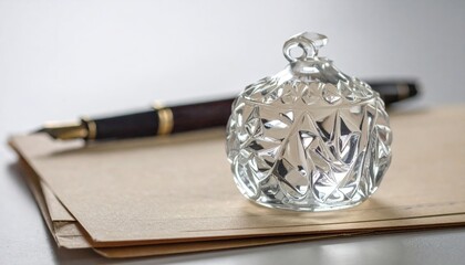 Clear Glass Ornament On Vintage Paper With Pen