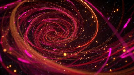 Obraz premium Abstract Dynamic Swirling Light Trails in Red and Orange with Glowing Particles on Black Background
