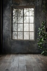 Dark Rustic Room: Window, Wood Floor, and Greenery
