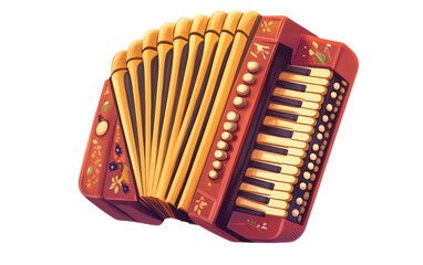 Accordion musical instrument featuring detailed keys and expandable bellows for traditional sound isolated on white background PNG