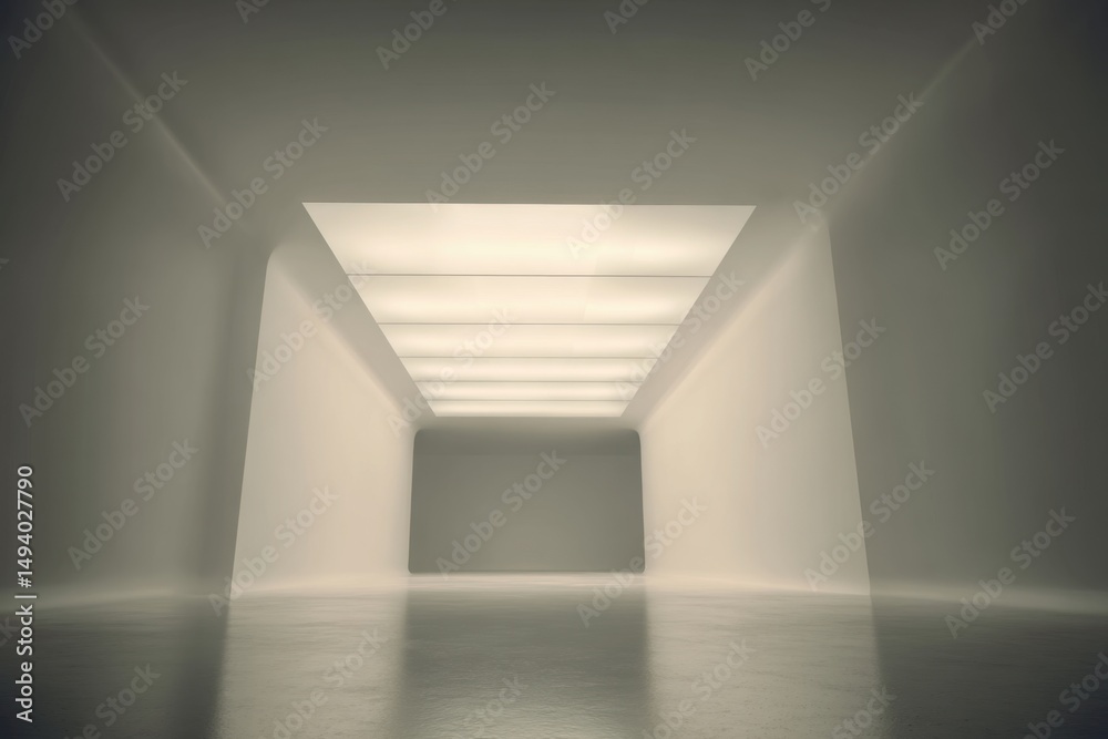 Poster Empty modern room interior perspective with illuminated ceiling and smooth walls in minimalist style architecture design