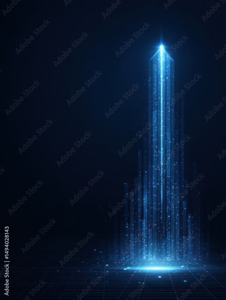 Poster ascending light beam abstract digital futuristic technology concept glowing blue data stream on grid