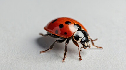 Naklejka premium A ladybug is standing on a white surface