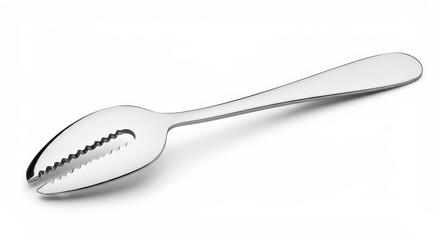 Shiny serrated grapefruit spoon isolated on white background for culinary use