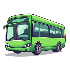Hand Drawn Green Bus Cartoon Vector Illustration - Transportation Concept