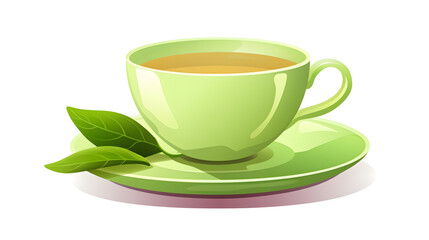 Obraz premium Green Tea Cup Icon Vector Illustration Isolated on White Background - High-Quality Editable Graphic Design Element for Beverage Icons and Logo