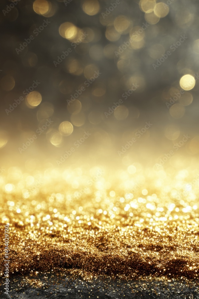 Poster golden glitter surface with bokeh lights abstract macro shot for festive occasion decoration backgro