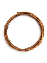Rustic Wreath of Twigs on White Background Overhead Shot Natural Brown Circle for Holiday Decoration DIY Craft Project