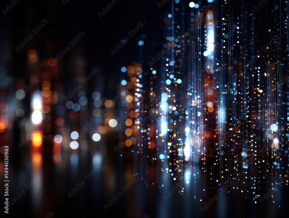 Aufkleber Abstract data stream flowing in cyberspace with bokeh light effects and dark background creating a futuristic and modern technology concept