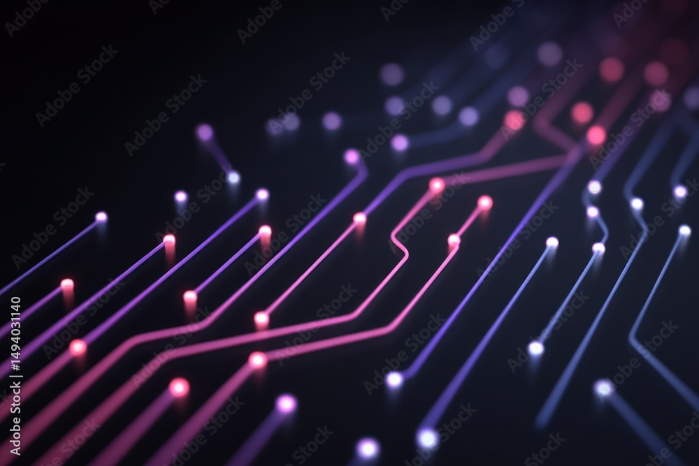 Aufkleber abstract circuit board close up with pink and purple lines on black background technology concept ma