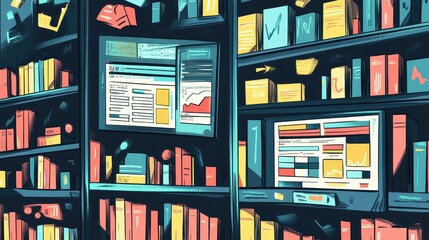 Financial performance metrics flat design front view theme accounting insights cartoon drawing vivid. 