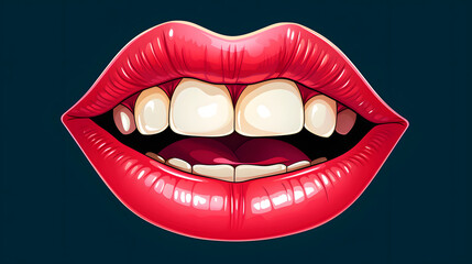 Obraz premium Professional illustration of a half-open mouth with a smiling emotion showcasing lips and teeth in a cartoony style