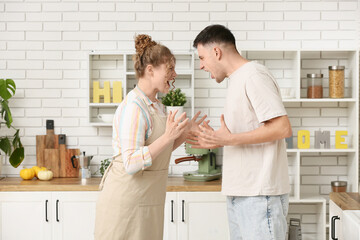 Young couple quarreling in kitchen
