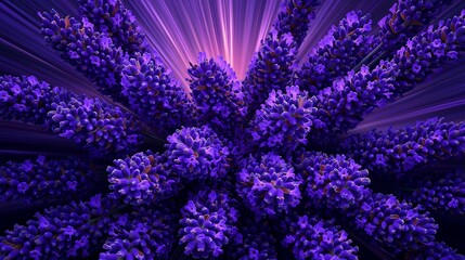 Lavender Blooms Radiate Beneath Sunset Streaks Casting Warm and Violet Tones From Aerial View