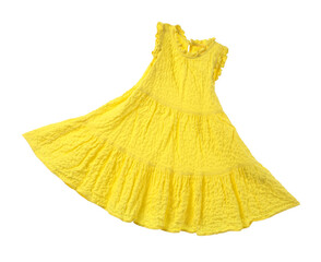 Flying yellow dress isolated on white background