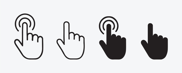 Set of Touch Icons, Hand Cursor Symbols in Line and Silhouette Vector on White Background