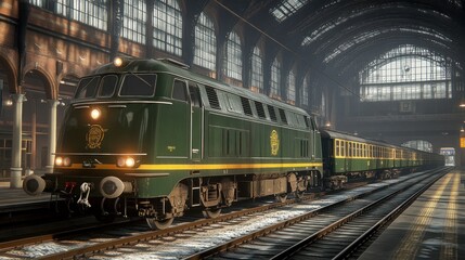 Vintage train at a historic station