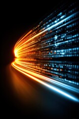 Abstract Digital Data Stream Visualization with Orange and Blue Light Trails on Black Background Concept of Technology