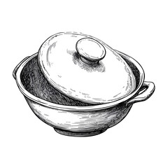Hand Drawn Dish with Lid Sketch Symbol Isolated Art for Cuisine Design Projects