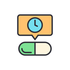 Reminder Pill Schedule With Clock Illustration In A Speech Bubble