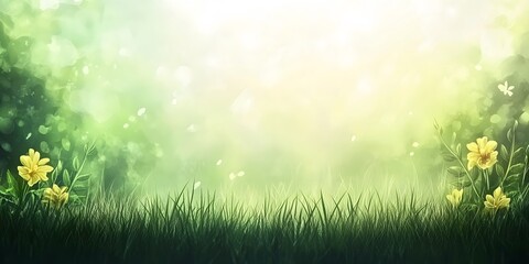Obraz premium Enchanted Spring Meadow, Yellow Flowers Grassy Background