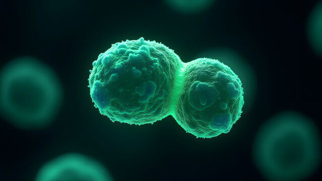 Diplococcus pair with glowing shared capsule, ultra-realistic under imaginary microscopic illumination.