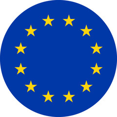 Simple circular flag of the European Union on a transparent background. Round blue EU flag with stars