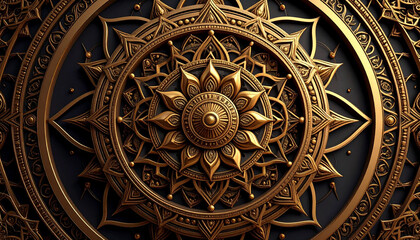 Obraz premium an intricate and ornate design that resembles an astrological chart or sunburst with symmetrical patterns, geometric shapes, and a sun at the center