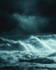 Dramatic ocean waves crashing under dark stormy sky seascape photography of nature's power and beauty