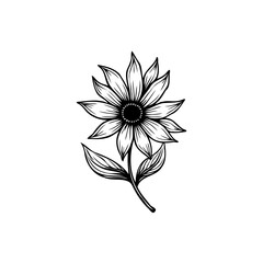 Elegant monochrome flower illustration, featuring delicate lines and botanical simplicity