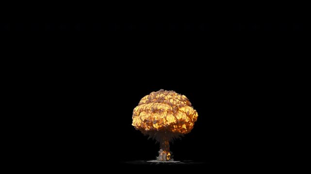 Large distant mushroom cloud explosion from a bomb in slow motion, 4k 24p, with green screen for transparent background