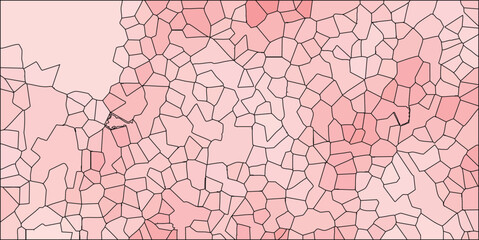 Abstract cellular pattern with red and pink hues featuring black outlines suitable for digital designs and graphic backgrounds.