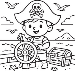 Obraz premium Pirate Ship Adventure Coloring Page for Kids