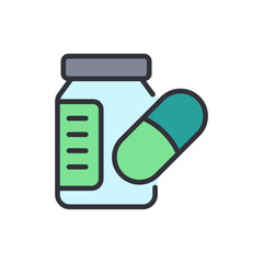 Illustration Of Medicine Bottle And Capsule Pill On Transparent Style