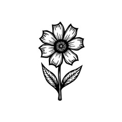 Elegant monochromatic floral illustration with textured petals and foliage design