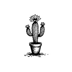Blooming cactus in a pot drawing a minimalist desert flora icon illustration
