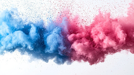 Gender Reveal Powder Explosion in Pink and Blue color Dust on White Background