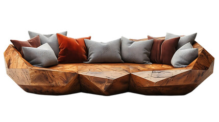 Designer sofa made from sculpted hardwood isolated on transparent background