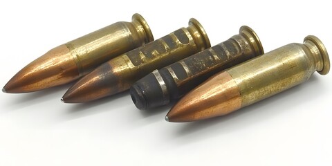 Closeup of Four Used Brass Ammunition Cartridges