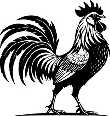 Bold Rooster Silhouette Vector, Stylized Farm Animal Illustration for Tattoo or Design Use