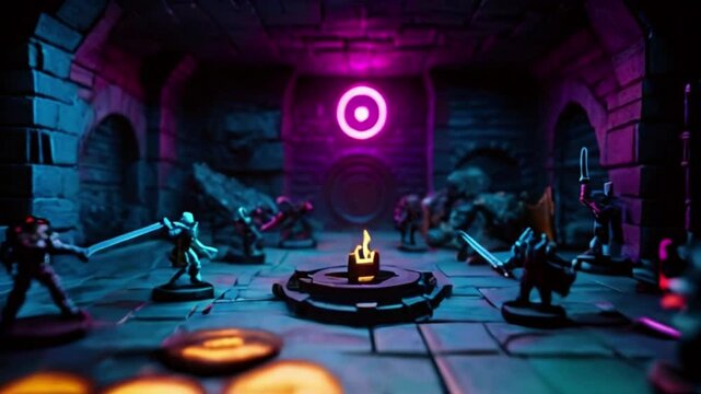 Neon Underground dungeon, fantasy adventure tabletop role play game setting, dark and creepy background, spooky and horror place, created with generative ai	