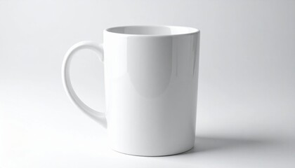 White Porcelain Mug With Simple Handle On Bright Background