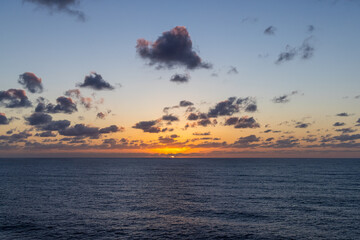 Serene Ocean Sunset with Dramatic Clouds Over the Pacific Horizon