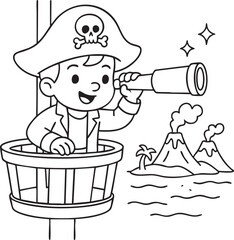 Pirate Ship Adventure Coloring Page for Kids