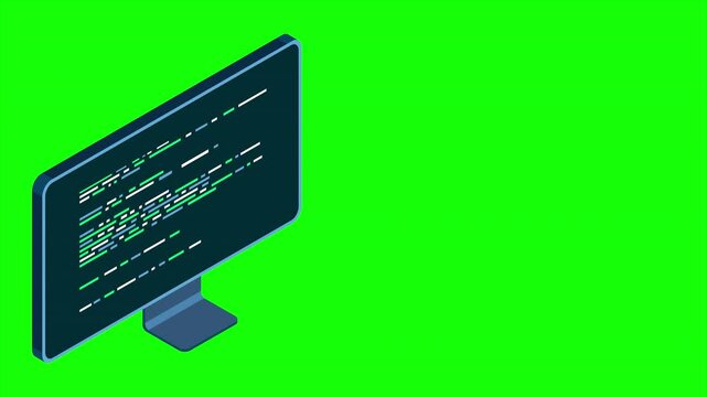 Isometric monitor animation. Computer monitor isometric desktop. Modern monitor. Motion graphic. 4K video animated in isometric style