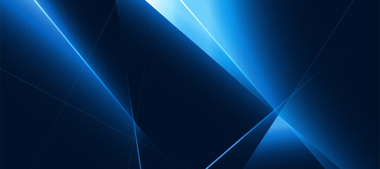 Abstract technology background with blue glowing diagonal lines on geometric background © Aneg